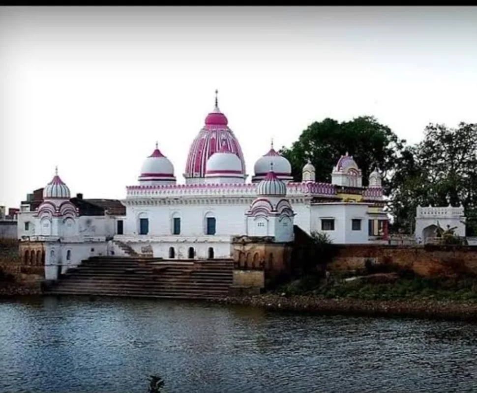 Stone entrance and sanctum pavilion of historic Radha Krishna Mandir Kawardha