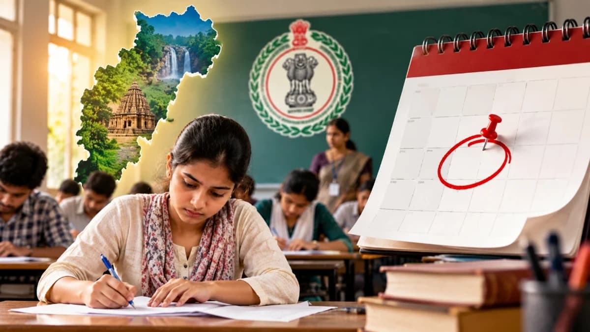 Chhattisgarh teacher recruitment candidates appearing for competitive examination with state emblem and calendar marked with December exam dates