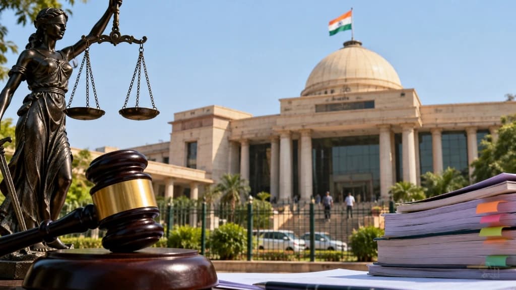 High Court of Chhattisgarh Bilaspur building with legal gavel and constitution briefs representing teacher recruitment stay order