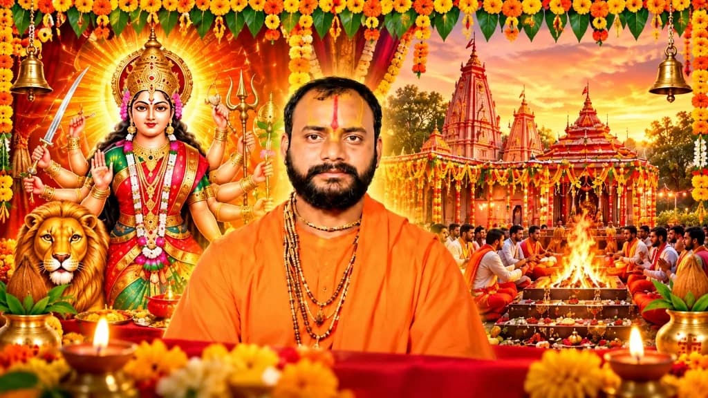 Pujya Shri Daneshwar Dasji Maharaj with Goddess Durga and Baglamukhi Mahayagya havan for Litipur Navratri 2026