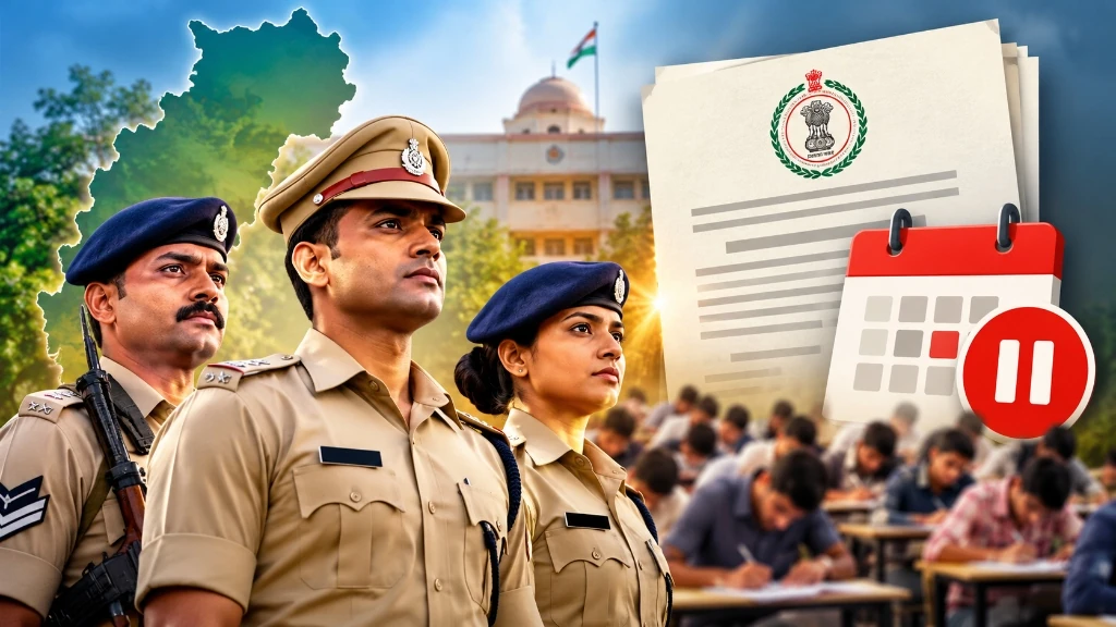 CGPSC Subedar Sub-Inspector Platoon Commander main examination postponement notice with police officers and calendar mark