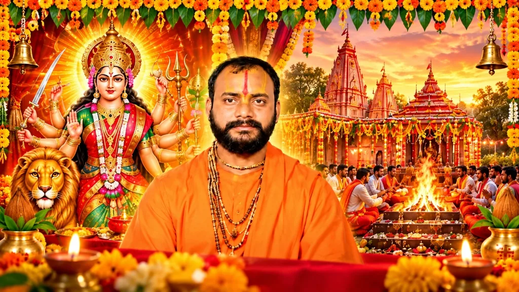 Pujya Shri Daneshwar Dasji Maharaj with Goddess Durga and Baglamukhi Mahayagya havan for Litipur Navratri 2026